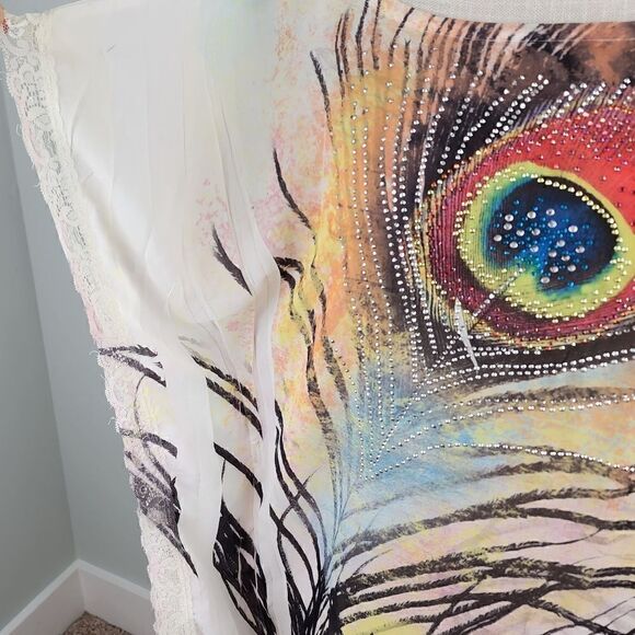 Trac Women's Peacock Design Beaded Detail Tunic Top Size XL - Picture 3 of 6